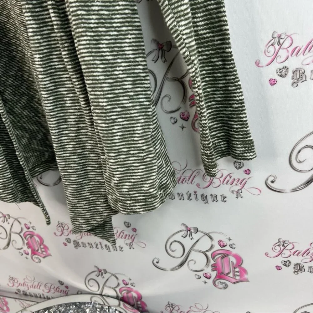 H.i.p cardigan button detail cinch Striped green Gray white Women's Sweater